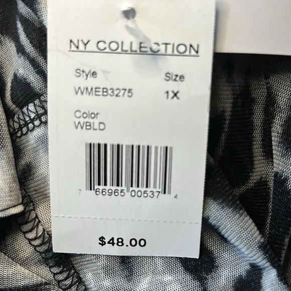 Women’s NY Collection Sheer Black Leopard Collared Button-Down Tunic Top Size 1X - Picture 13 of 14